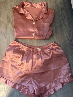 Pink satin pajama short set
